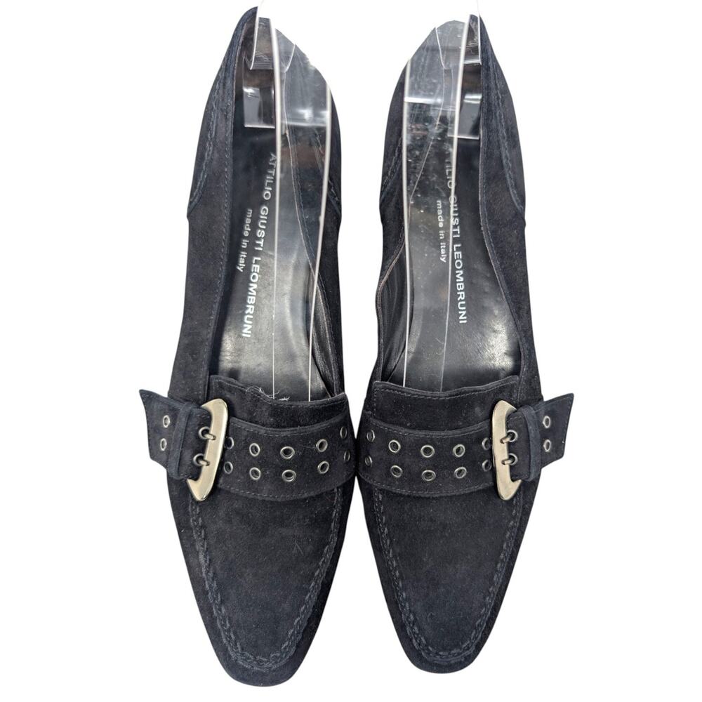 Attilio Giusti Leombruni Black Suede Buckle Loafers Women’s Size 39 Italy